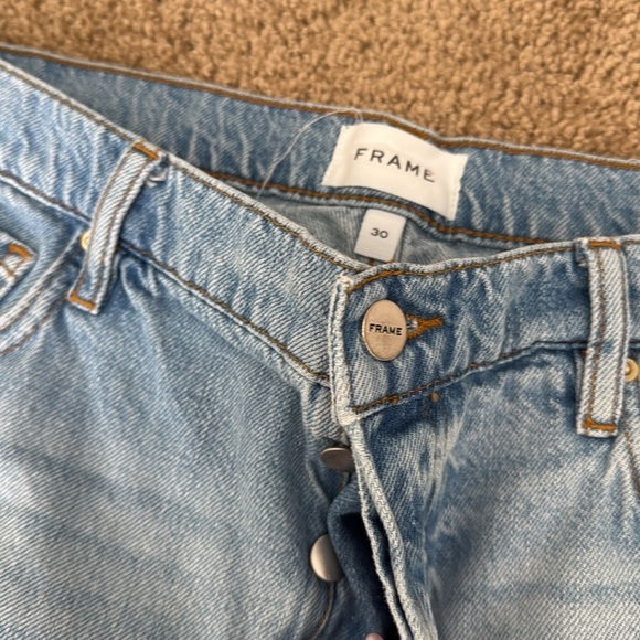 Frame Le Slouch Distressed Denim Bermuda Shorts Light Wash - Picture 6 of 10